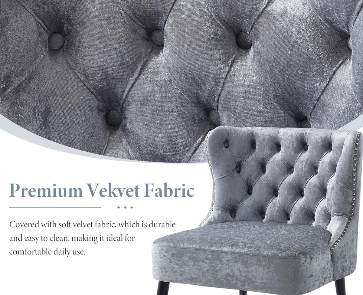 Retro Wingback Accent Chair Grey Tufted High Back Armchair - Kwikley