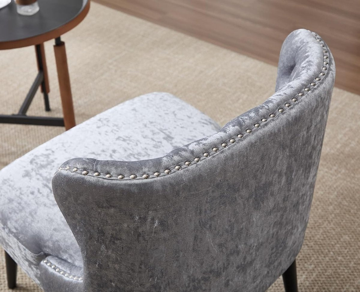 Retro Wingback Accent Chair Grey Tufted High Back Armchair - Kwikley