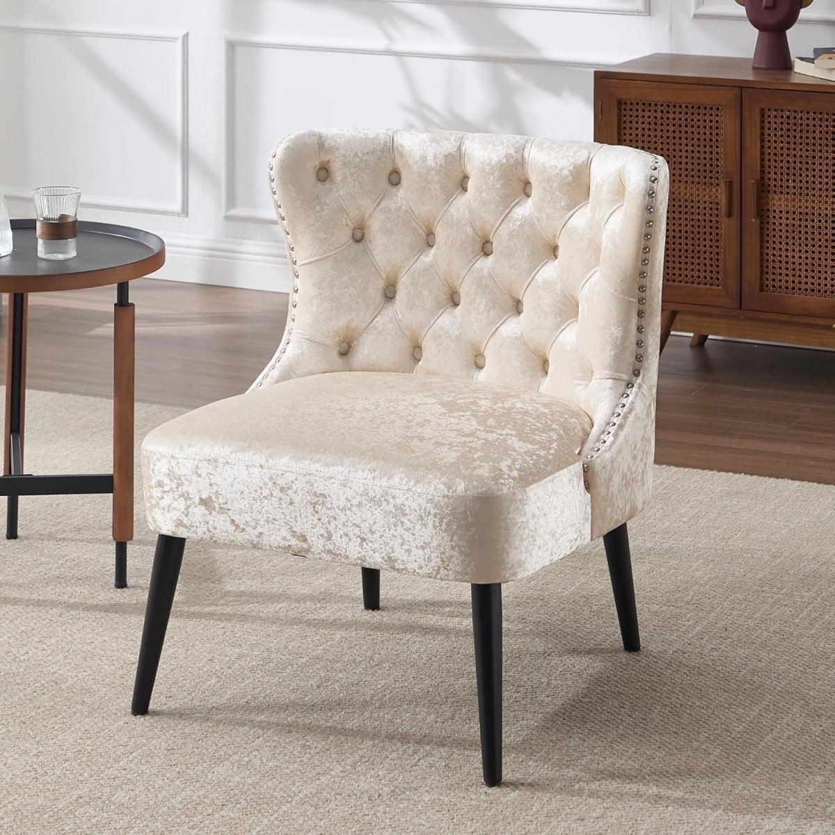 Retro Wingback Accent Chair Velvet High Back Tub Armchair - Kwikley