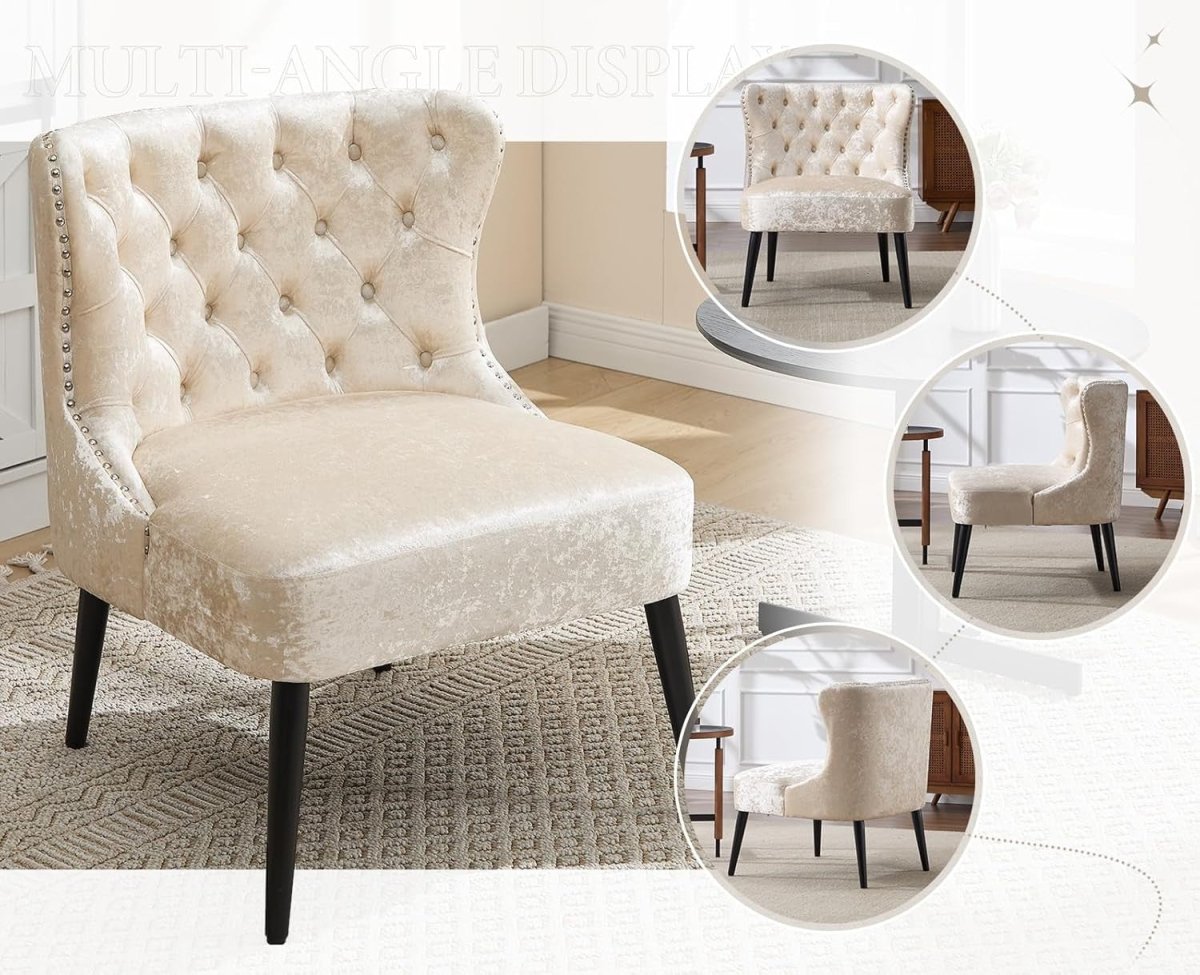 Retro Wingback Accent Chair Velvet High Back Tub Armchair - Kwikley