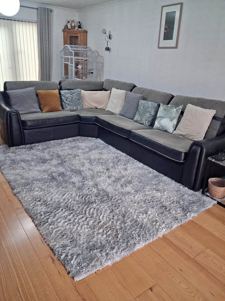 Reversible Black/Grey Leather Fabric Corner Sofa (PTP) - Kwikley
