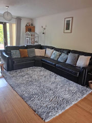 Reversible Black/Grey Leather Fabric Corner Sofa (PTP) - Kwikley