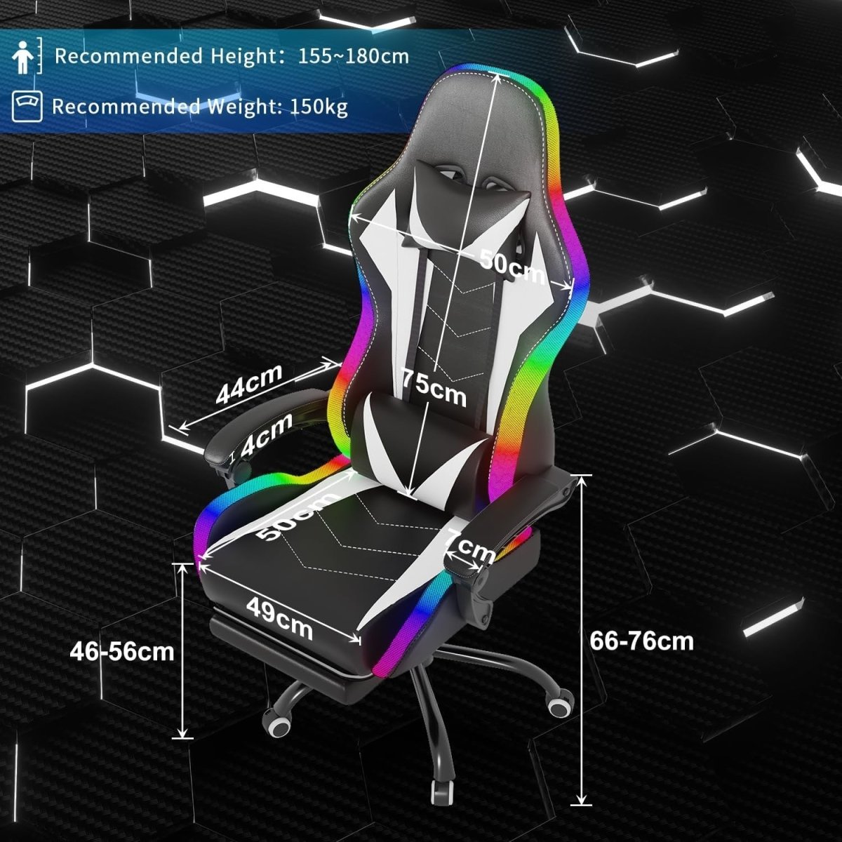 RGB LED Gaming Chair 366 Modes Recliner w/ Massage Lumbar - Kwikley