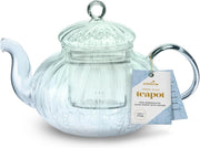Ribbed Glass Tea Pot with Infuser 1L Blooming Loose Leaf Tea Brewer - Kwikley