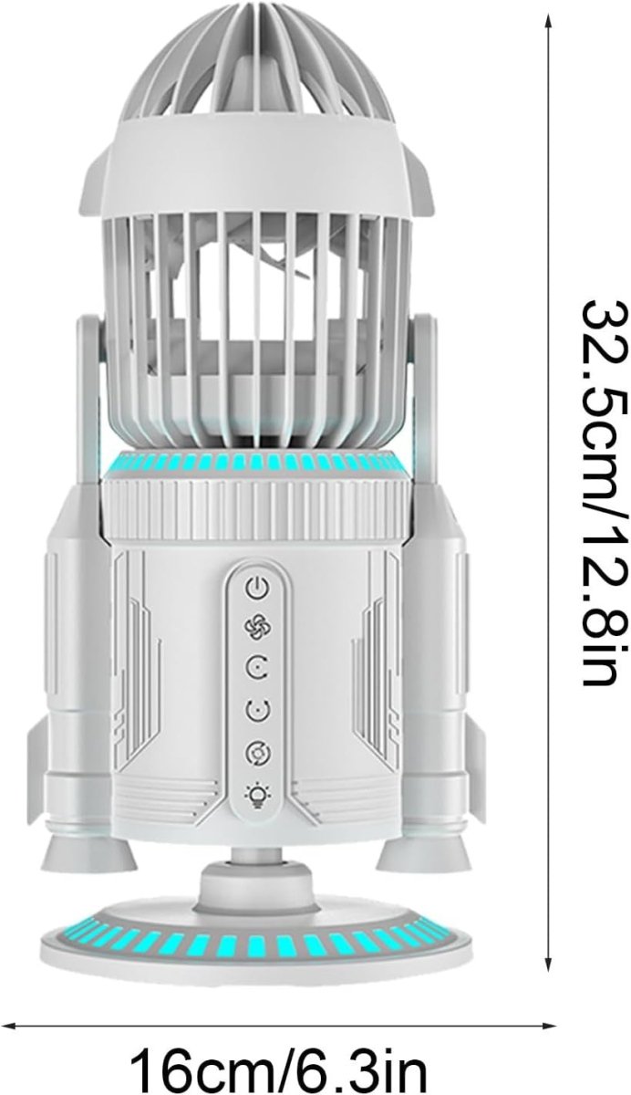 Rocket - Shape Desk Fan – Quiet 5000RPM Air Circulator LED Light Adjustable Silver - Kwikley