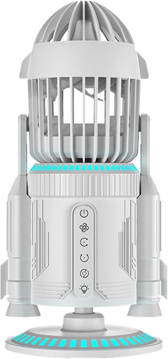 Rocket - Shape Desk Fan – Quiet 5000RPM Air Circulator LED Light Adjustable Silver - Kwikley