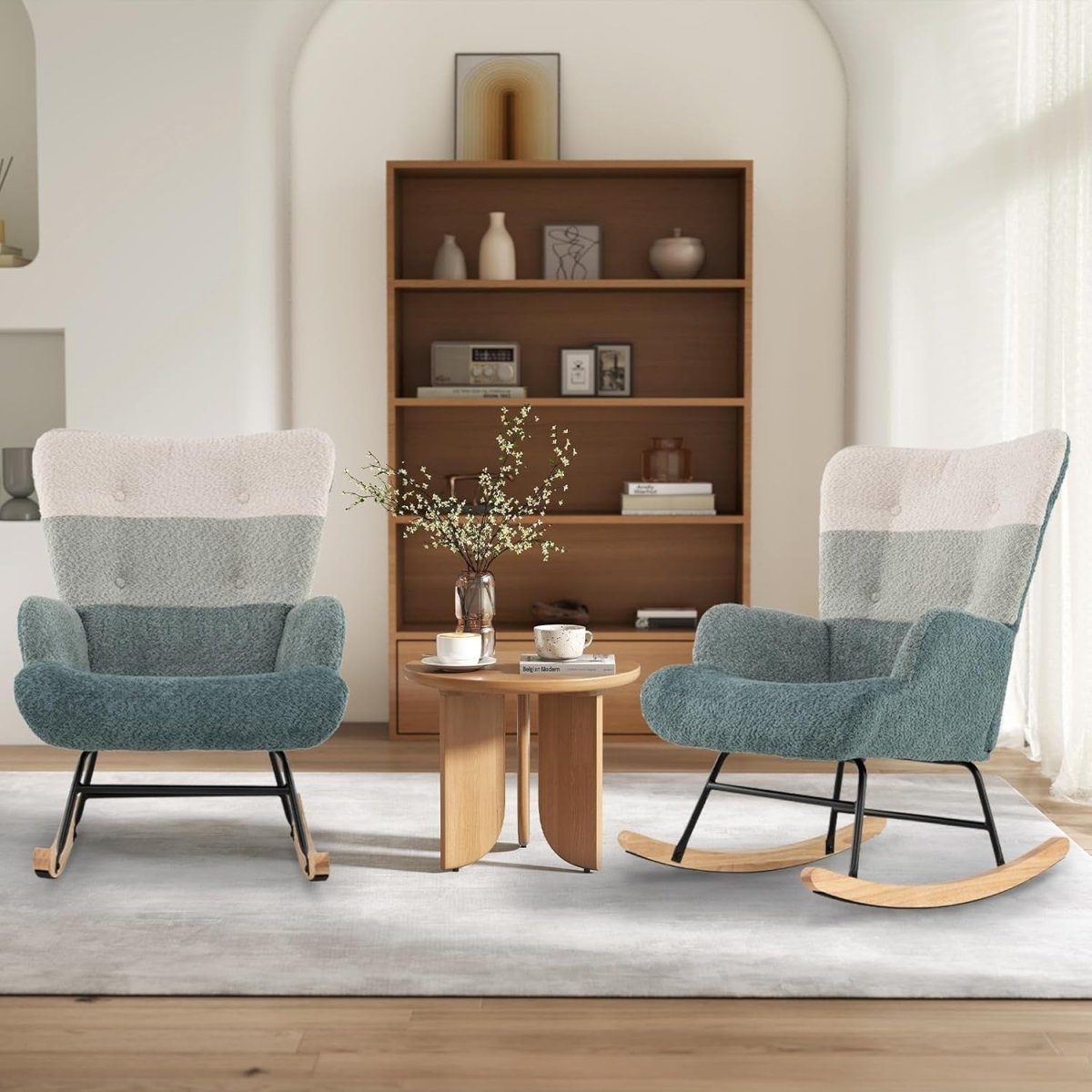 Rocking Accent Chair Boucle Fabric Armchair Tufted Wingback Nursery Seat - Kwikley