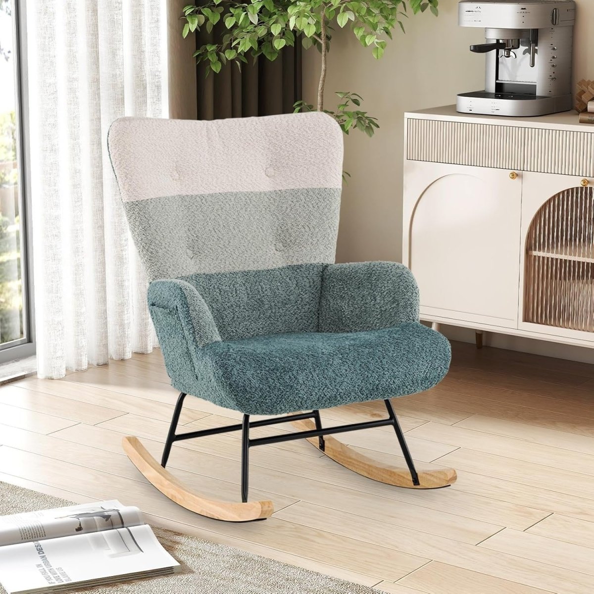 Rocking Accent Chair Boucle Fabric Armchair Tufted Wingback Nursery Seat - Kwikley
