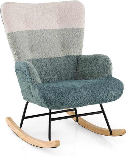 Rocking Accent Chair Boucle Fabric Armchair Tufted Wingback Nursery Seat - Kwikley