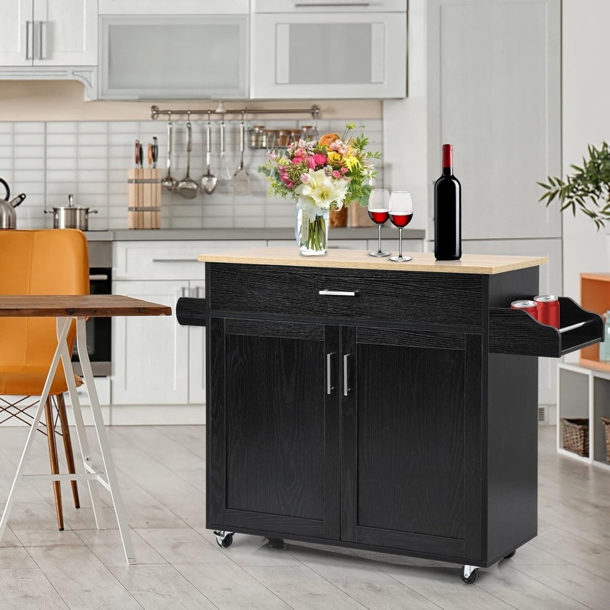 Rolling Kitchen Island Cart 116cm Storage Cabinet - Kwikley
