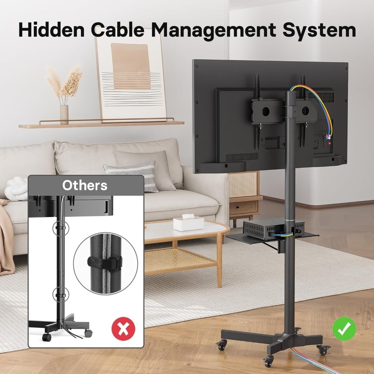 Rolling Mobile TV Stand 23-60" Tilt Height Adjustable Cart with Tray VESA 400x40 - Kwikley