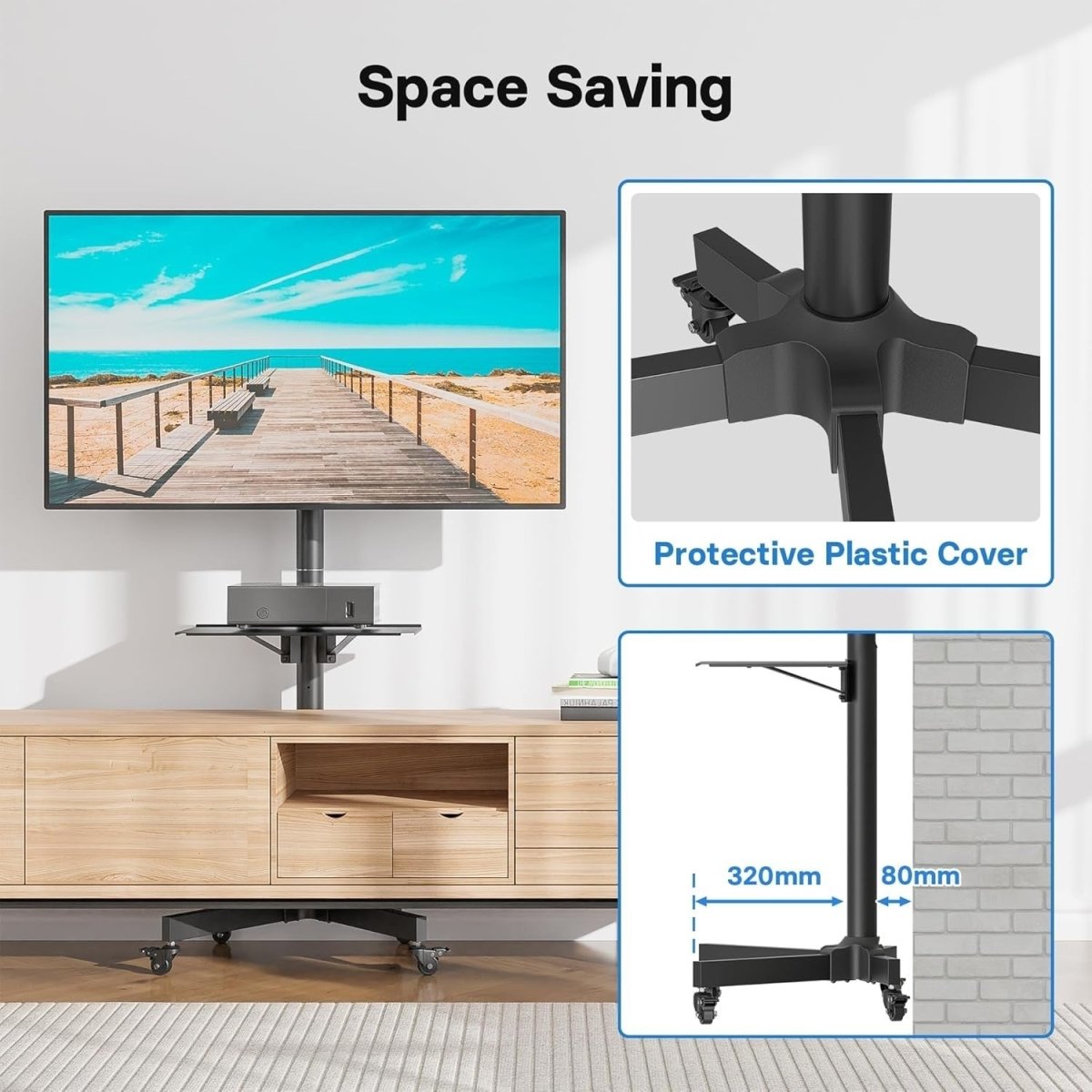 Rolling Mobile TV Stand 23-60" Tilt Height Adjustable Cart with Tray VESA 400x40 - Kwikley