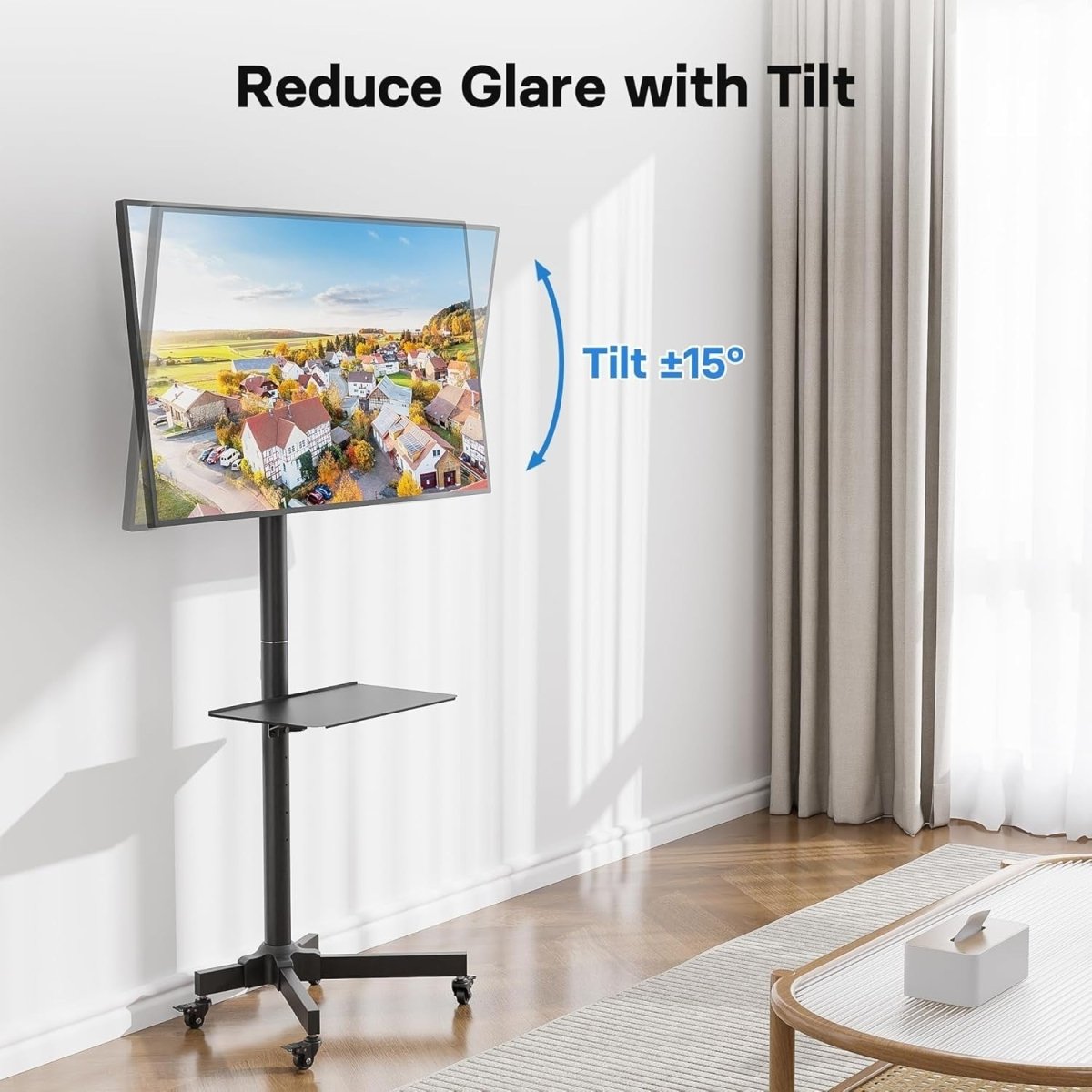 Rolling Mobile TV Stand 23-60" Tilt Height Adjustable Cart with Tray VESA 400x40 - Kwikley