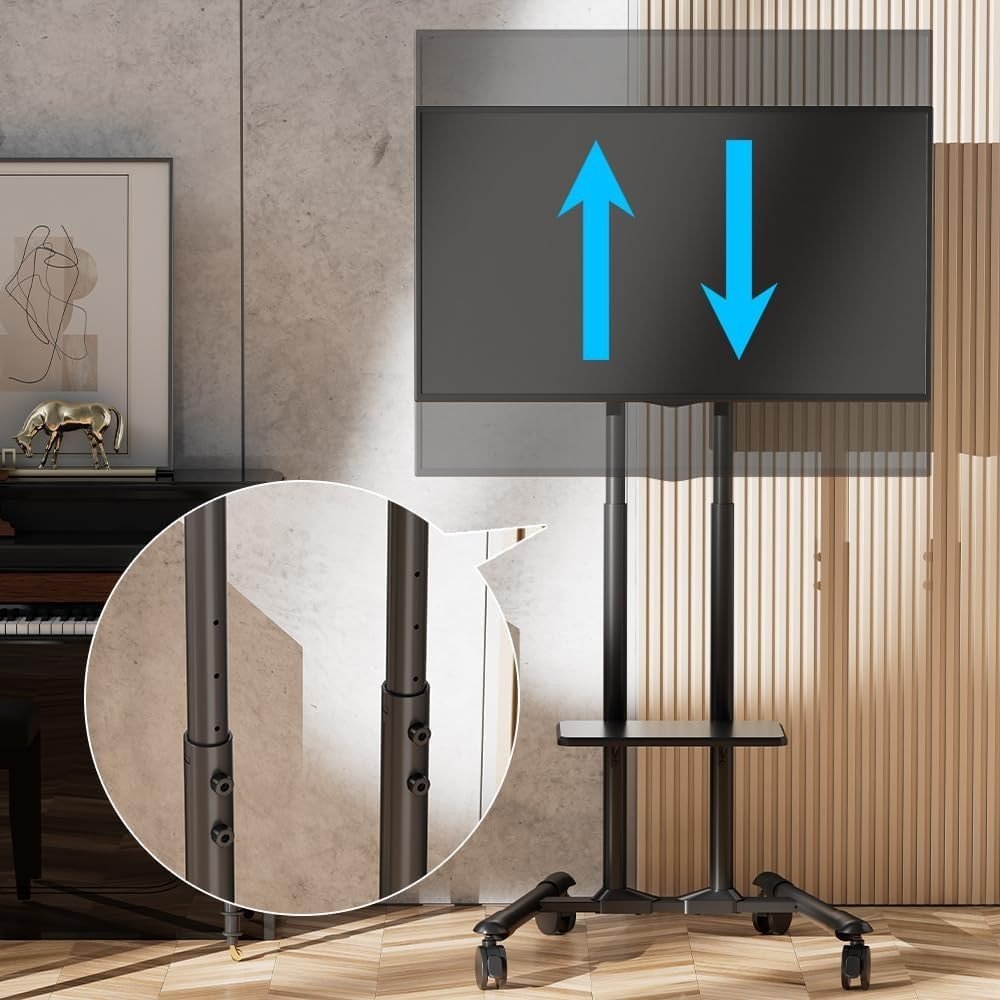 Rolling TV Stand for 32-70” Screens Tilt Mobile Cart Height Adjustable - Kwikley