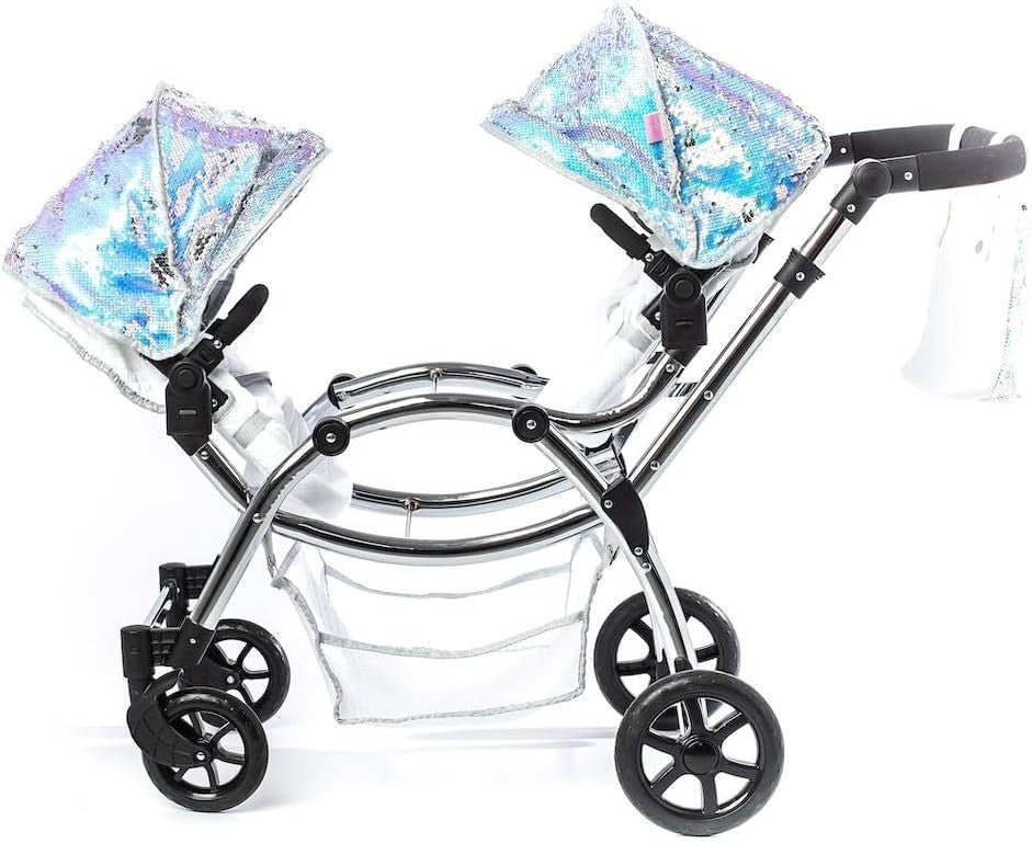 Roma Polly 2 - in - 1 Dolls Pram Double Pushchair Adjustable Handle Foldable Mermaid - Kwikley