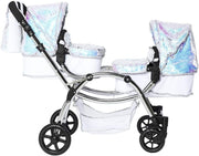 Roma Polly 2 - in - 1 Dolls Pram Double Pushchair Adjustable Handle Foldable Mermaid - Kwikley