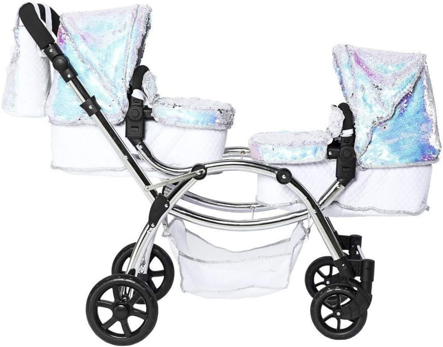 Roma Polly 2 - in - 1 Dolls Pram Double Pushchair Adjustable Handle Foldable Mermaid - Kwikley