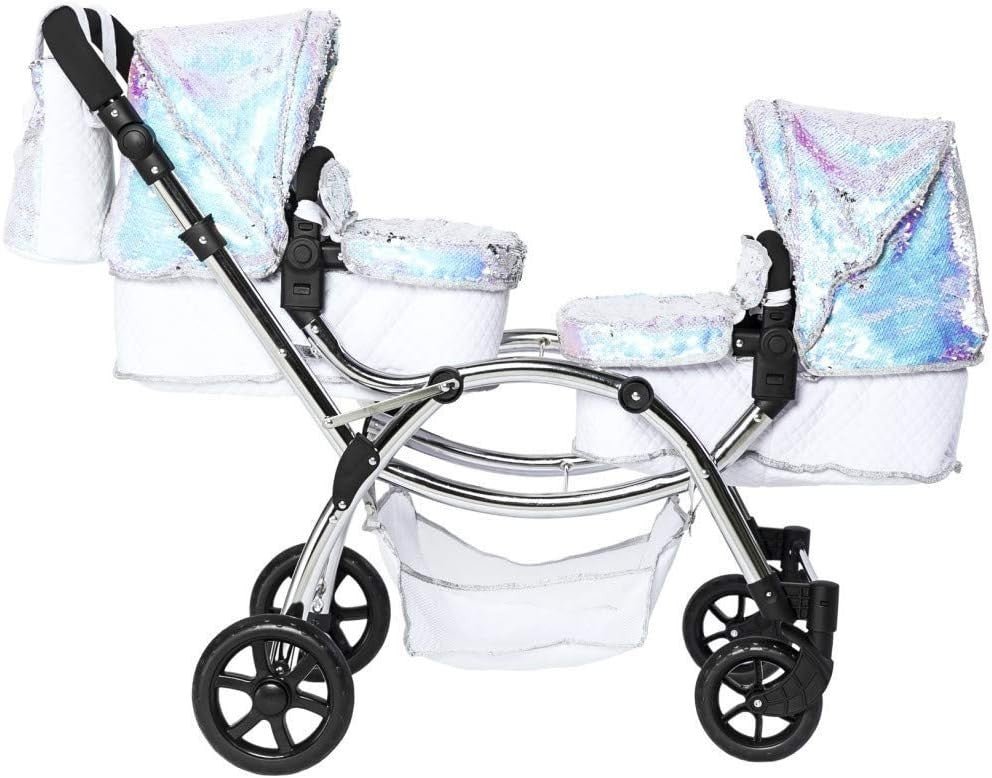 Roma Polly 2 - in - 1 Dolls Pram Double Pushchair Adjustable Handle Foldable Mermaid - Kwikley