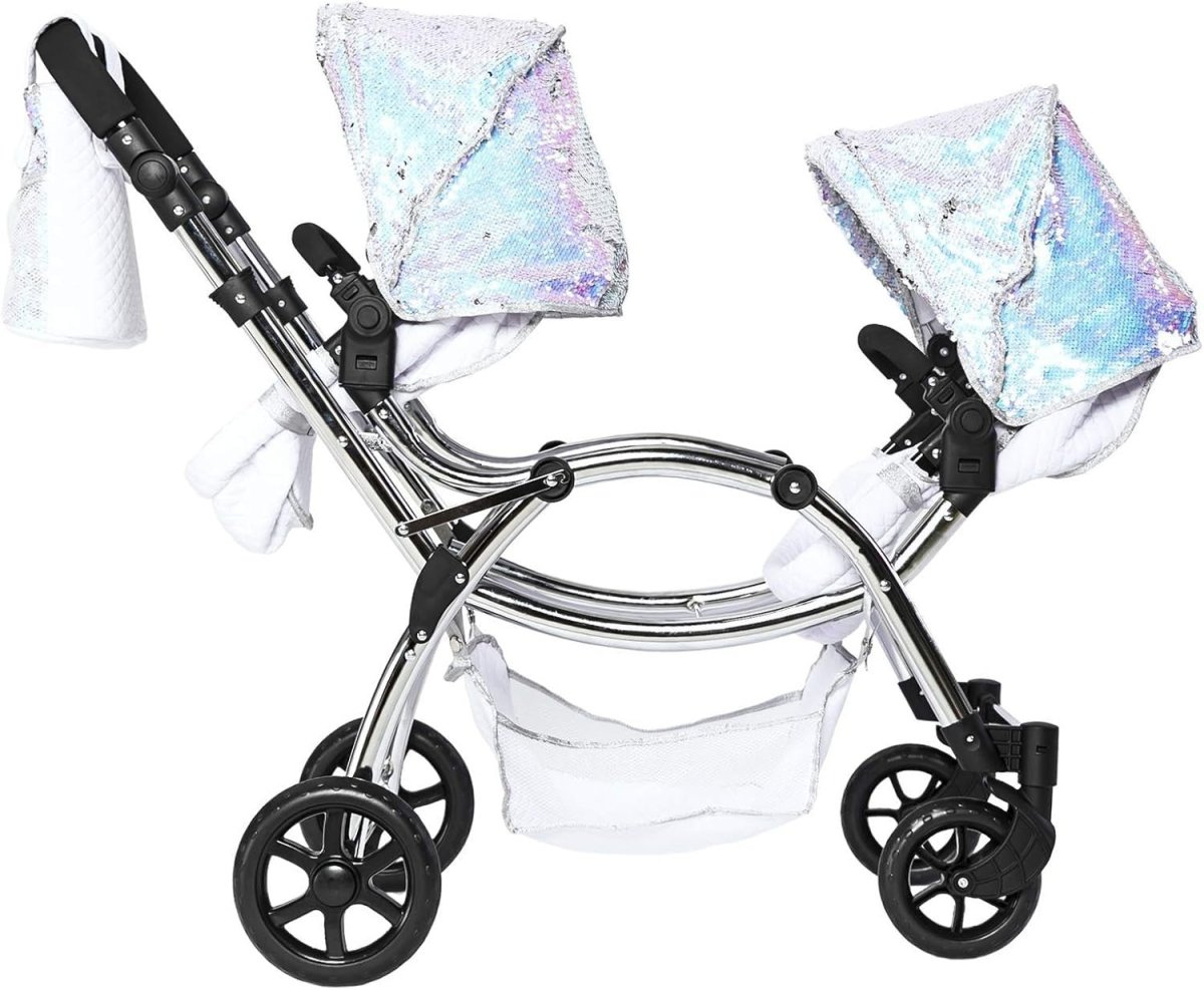 Roma Polly 2 - in - 1 Dolls Pram Double Pushchair Adjustable Handle Foldable Mermaid - Kwikley