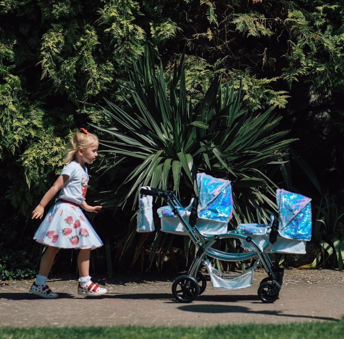 Roma Polly 2 - in - 1 Dolls Pram Double Pushchair Adjustable Handle Foldable Mermaid - Kwikley