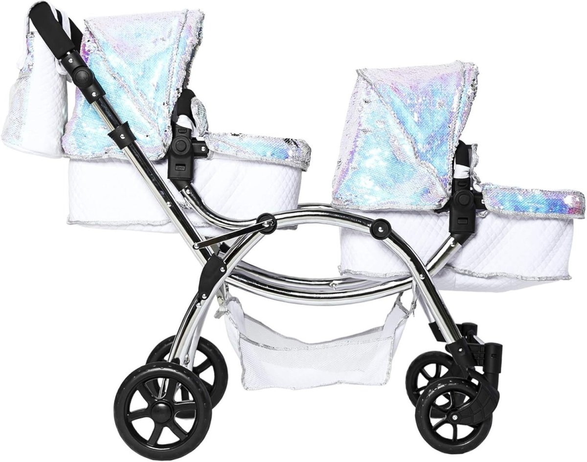 Roma Polly 2 - in - 1 Dolls Pram Double Pushchair Adjustable Handle Foldable Mermaid - Kwikley