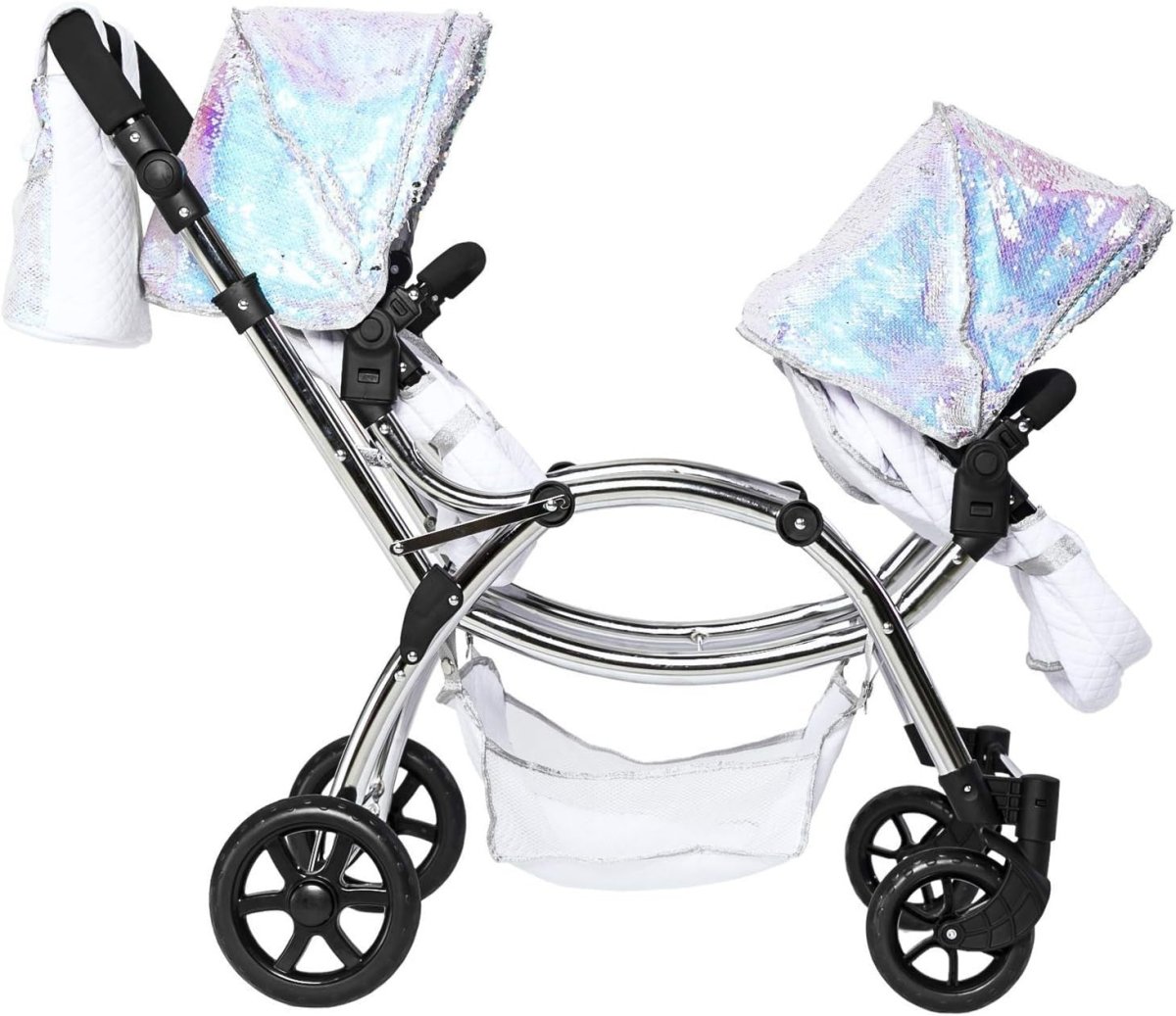 Roma Polly 2 - in - 1 Dolls Pram Double Pushchair Adjustable Handle Foldable Mermaid - Kwikley