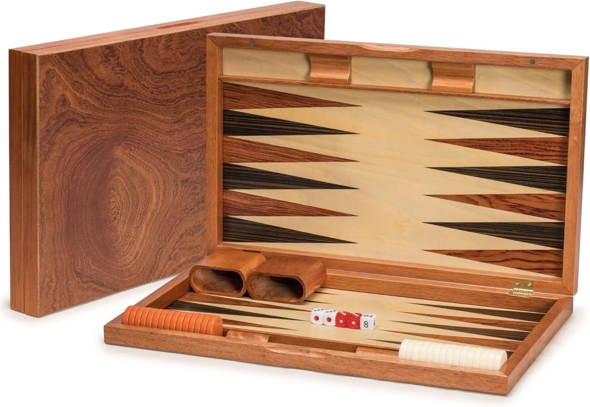 Rosewood Backgammon Set 49cm Wooden Inlaid Folding Board Luxury Game - Kwikley