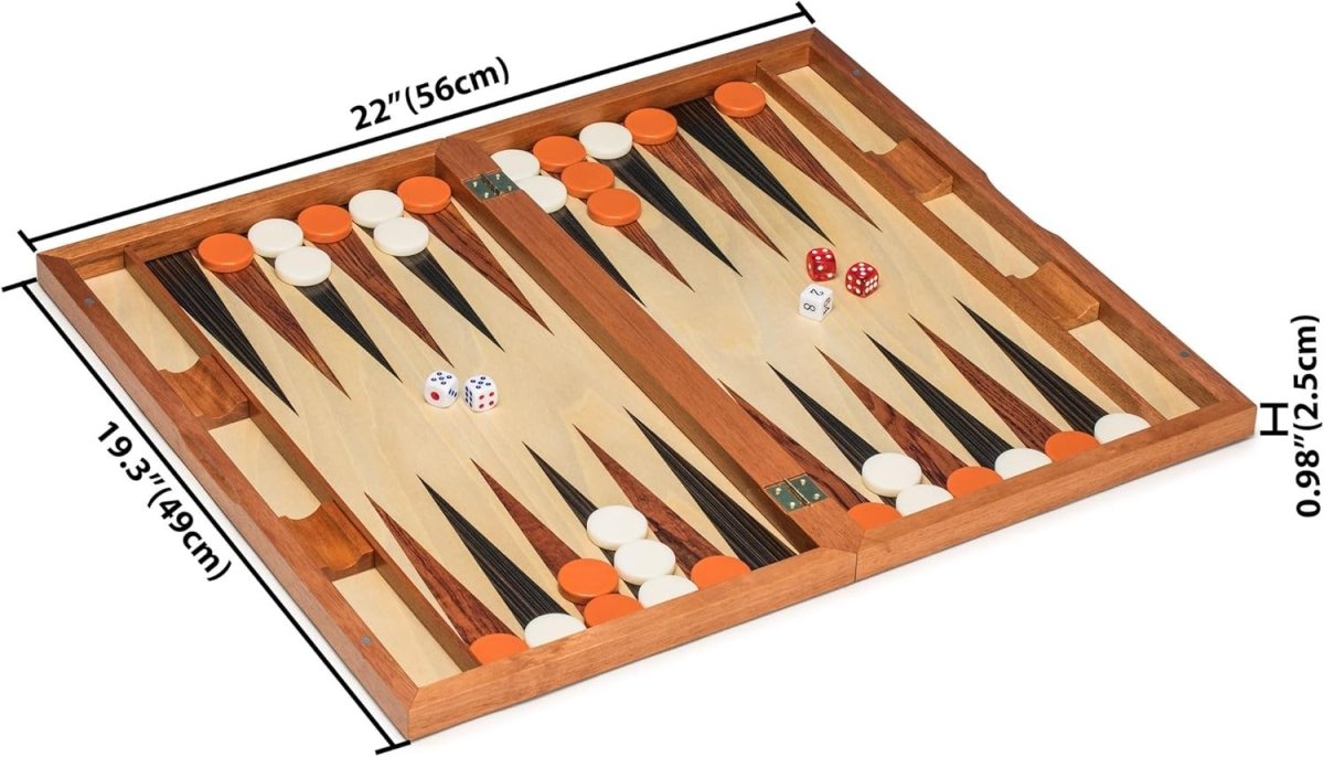 Rosewood Backgammon Set 49cm Wooden Inlaid Folding Board Luxury Game - Kwikley