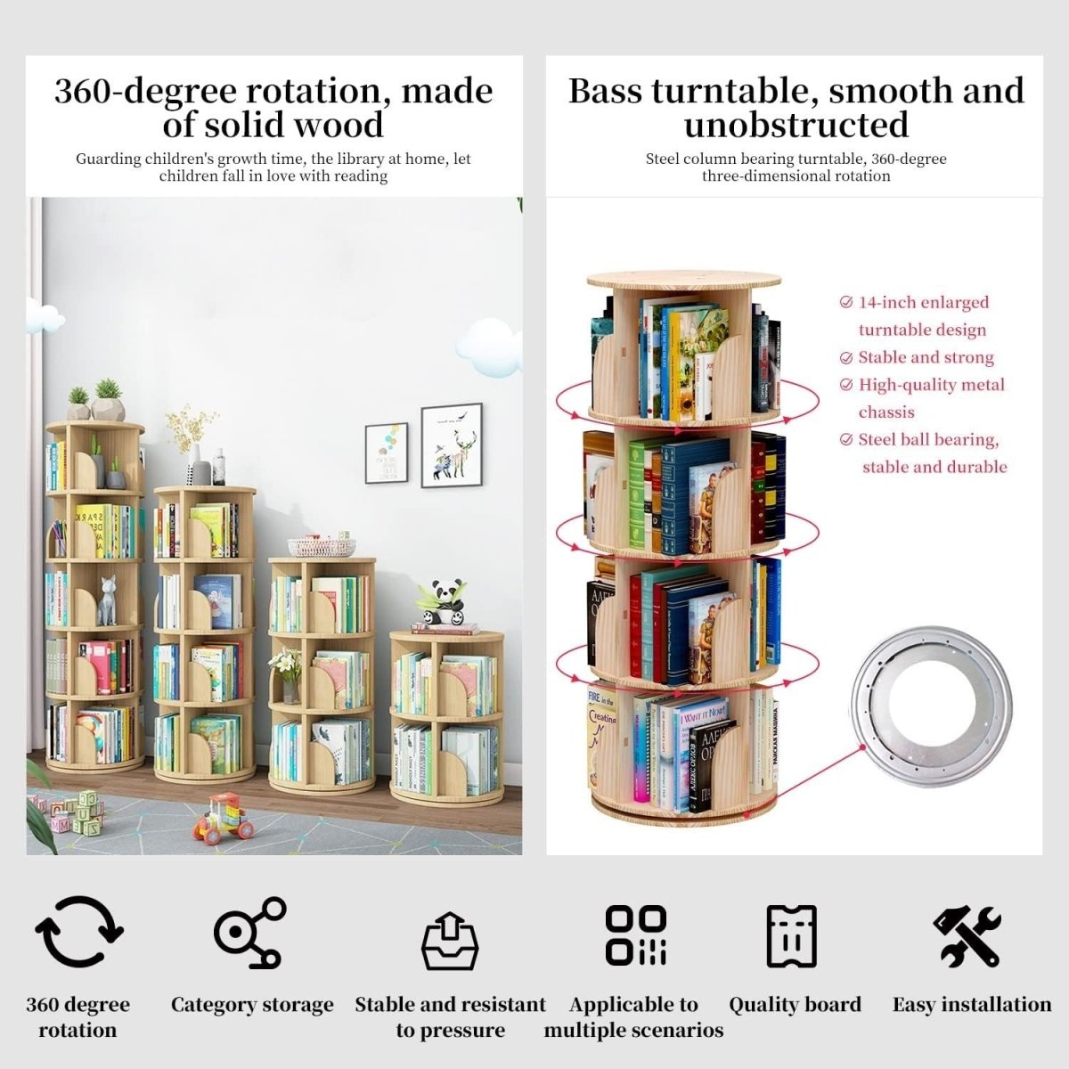 Rotating 360° Hexagonal 5 - Tier Kids Bookcase Corner Shelf Storage Rack - Kwikley
