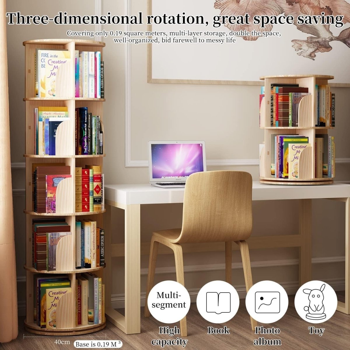 Rotating 360° Hexagonal 5 - Tier Kids Bookcase Corner Shelf Storage Rack - Kwikley