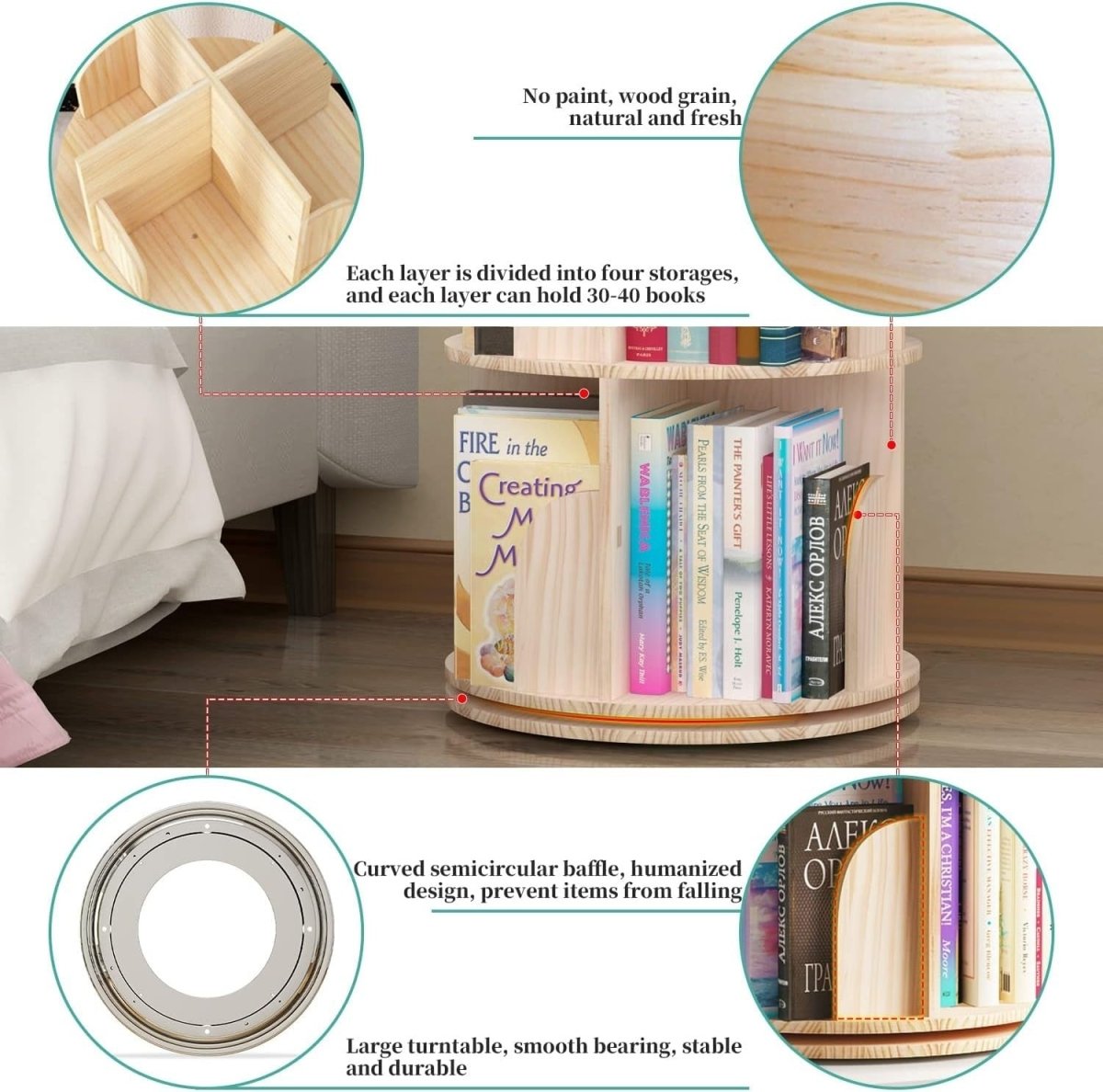 Rotating 360° Hexagonal 5 - Tier Kids Bookcase Corner Shelf Storage Rack - Kwikley