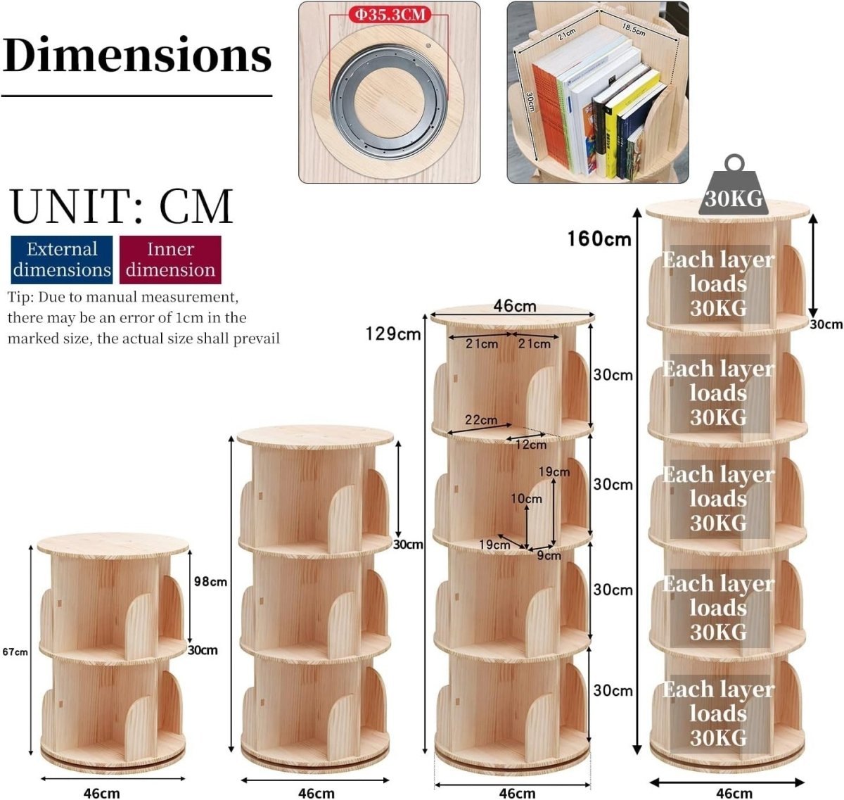 Rotating 360° Hexagonal 5 - Tier Kids Bookcase Corner Shelf Storage Rack - Kwikley