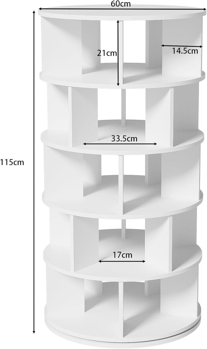 Rotating 5 - Tier Shoe Rack Cabinet, Space - Saving Round Storage Unit, White - Kwikley