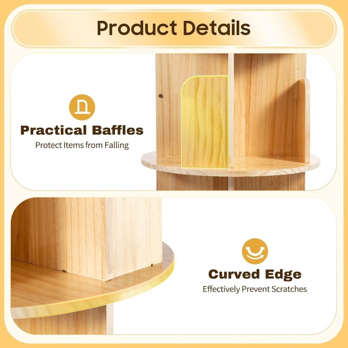 Rotating 6 - Tier Solid Wood Bookshelf 360° Display Tower Pine Storage Shelf - Kwikley