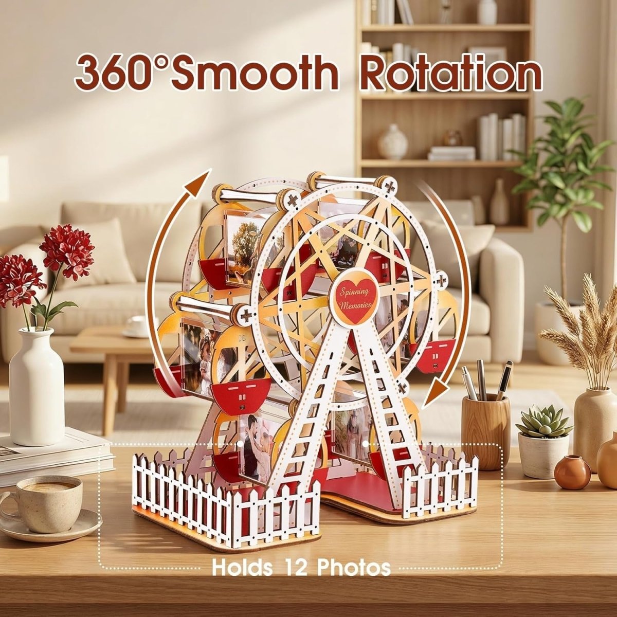 Rotating Ferris Wheel Photo Frame 3D Wooden Puzzle DIY Memory Display - Kwikley