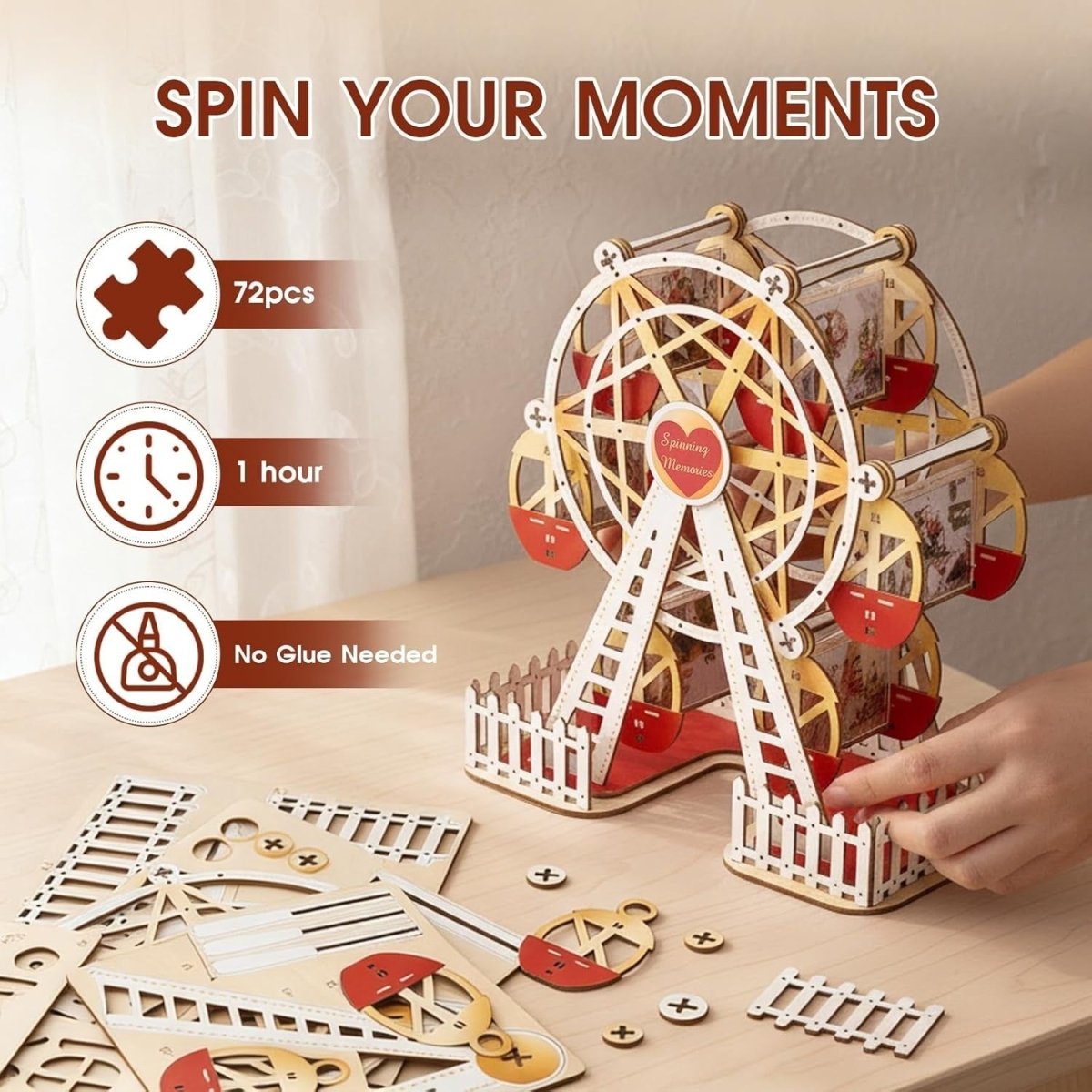 Rotating Ferris Wheel Photo Frame 3D Wooden Puzzle DIY Memory Display - Kwikley