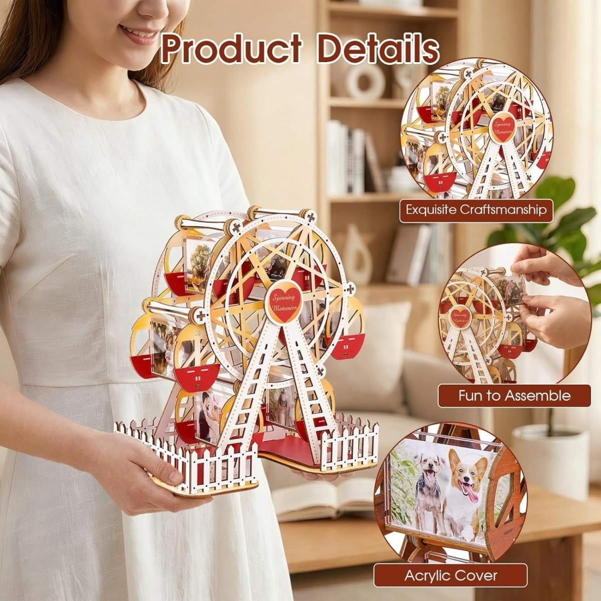 Rotating Ferris Wheel Photo Frame 3D Wooden Puzzle DIY Memory Display - Kwikley