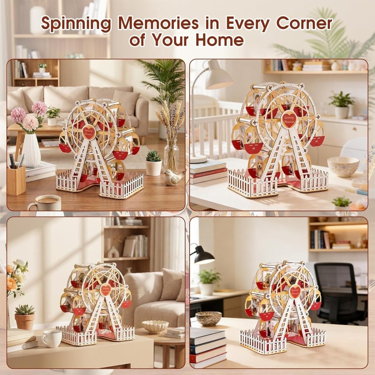 Rotating Ferris Wheel Photo Frame 3D Wooden Puzzle DIY Memory Display - Kwikley