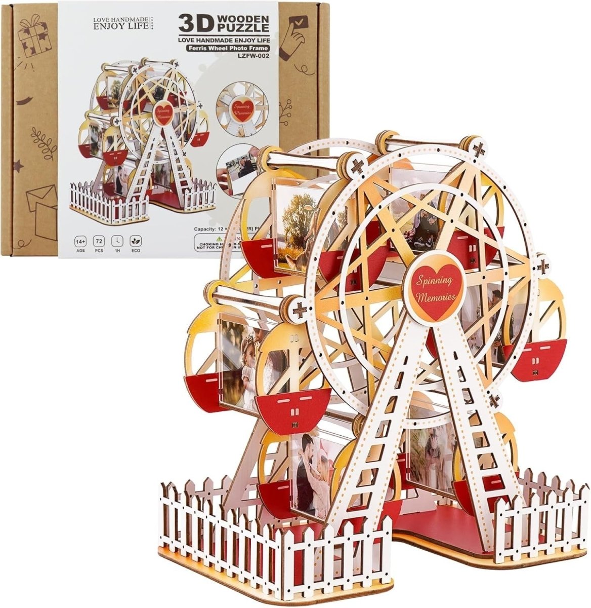 Rotating Ferris Wheel Photo Frame 3D Wooden Puzzle DIY Memory Display - Kwikley