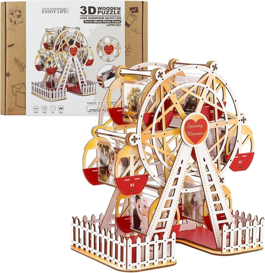 Rotating Ferris Wheel Photo Frame 3D Wooden Puzzle DIY Memory Display - Kwikley