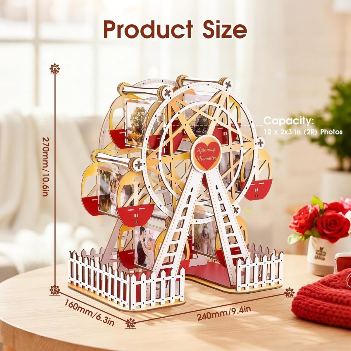 Rotating Ferris Wheel Photo Frame 3D Wooden Puzzle DIY Memory Display - Kwikley