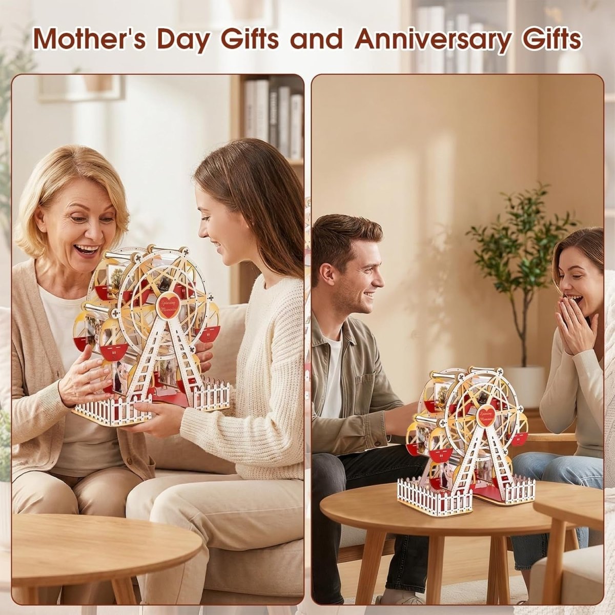Rotating Ferris Wheel Photo Frame 3D Wooden Puzzle DIY Memory Display - Kwikley