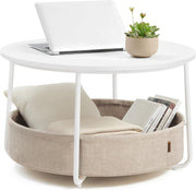 Round Coffee Table with Storage Basket, Sturdy Metal Frame, Modern Living Room - Kwikley