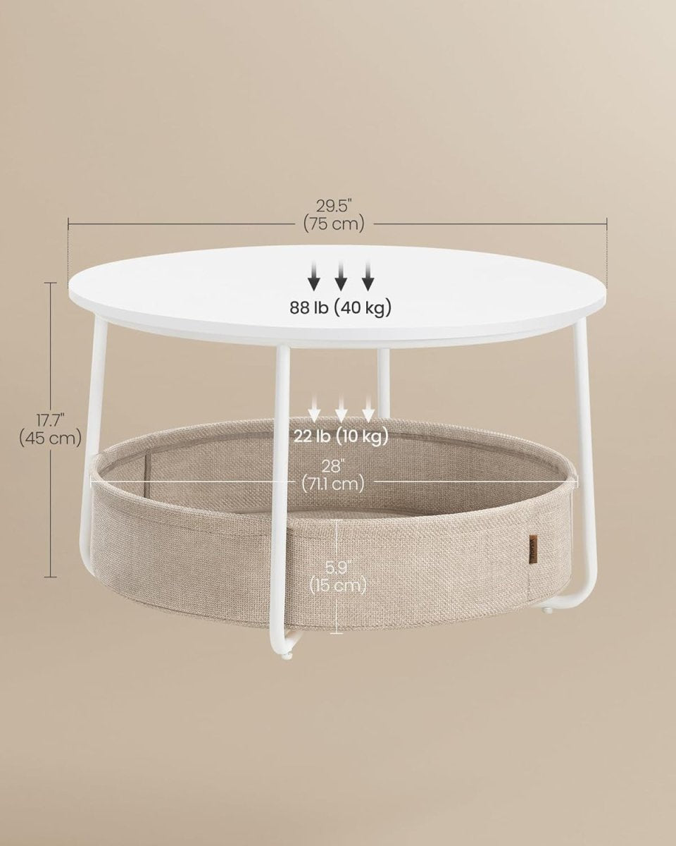 Round Coffee Table with Storage Basket, Sturdy Metal Frame, Modern Living Room - Kwikley