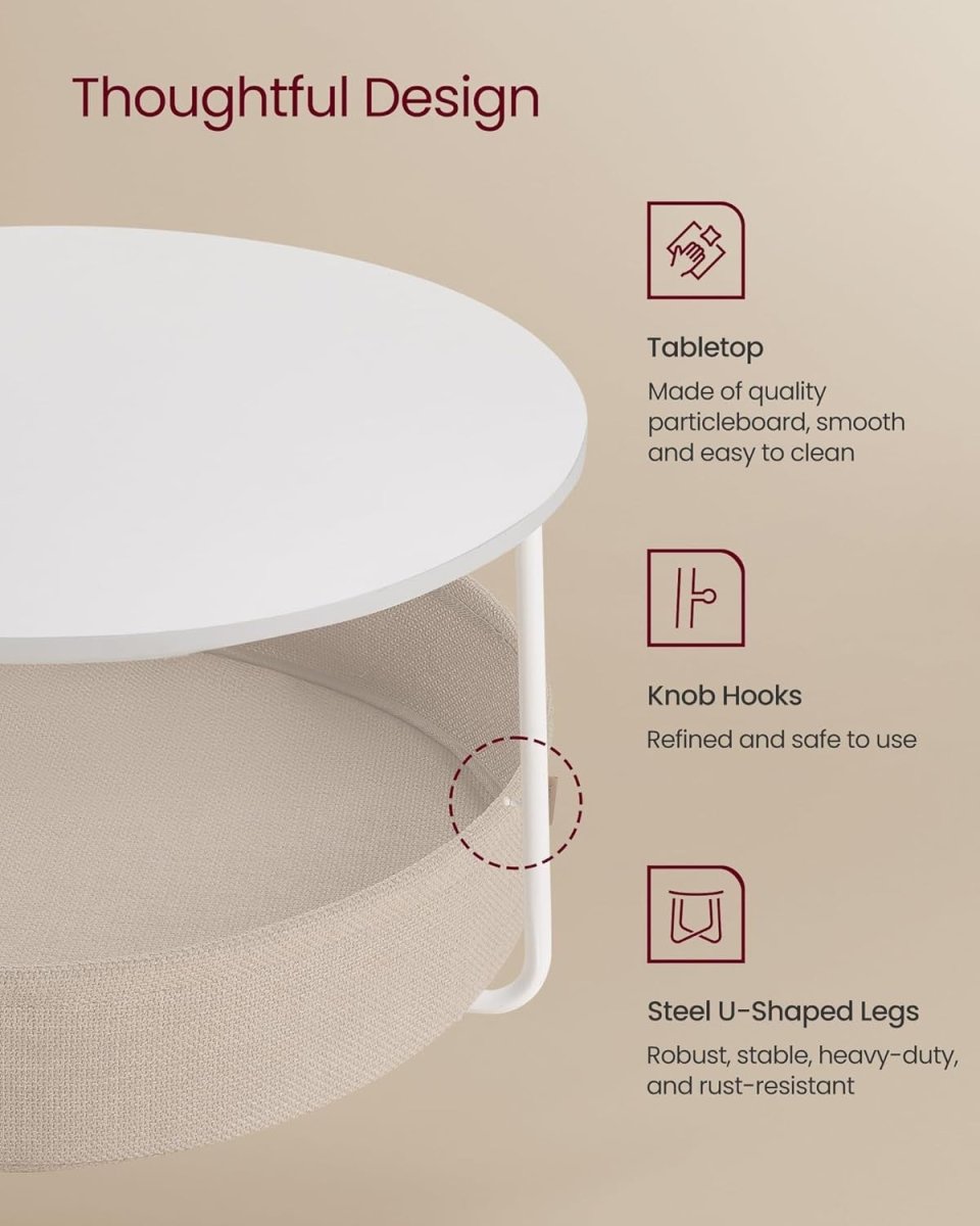 Round Coffee Table with Storage Basket, Sturdy Metal Frame, Modern Living Room - Kwikley