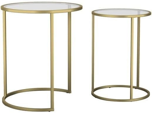 Round Gold Nesting End Tables Set of 2 Tempered Glass Metal Side Table - Kwikley