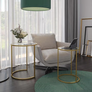 Round Gold Nesting End Tables Set of 2 Tempered Glass Metal Side Table - Kwikley
