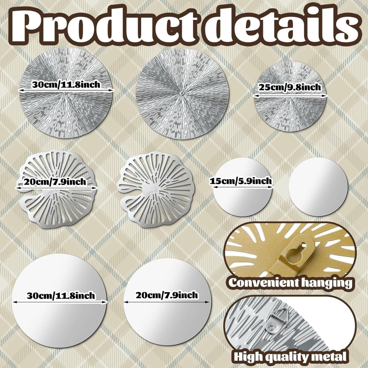 Round Mirror Wall Art Set 9Pc Silver Metal Decorative Circles - Kwikley