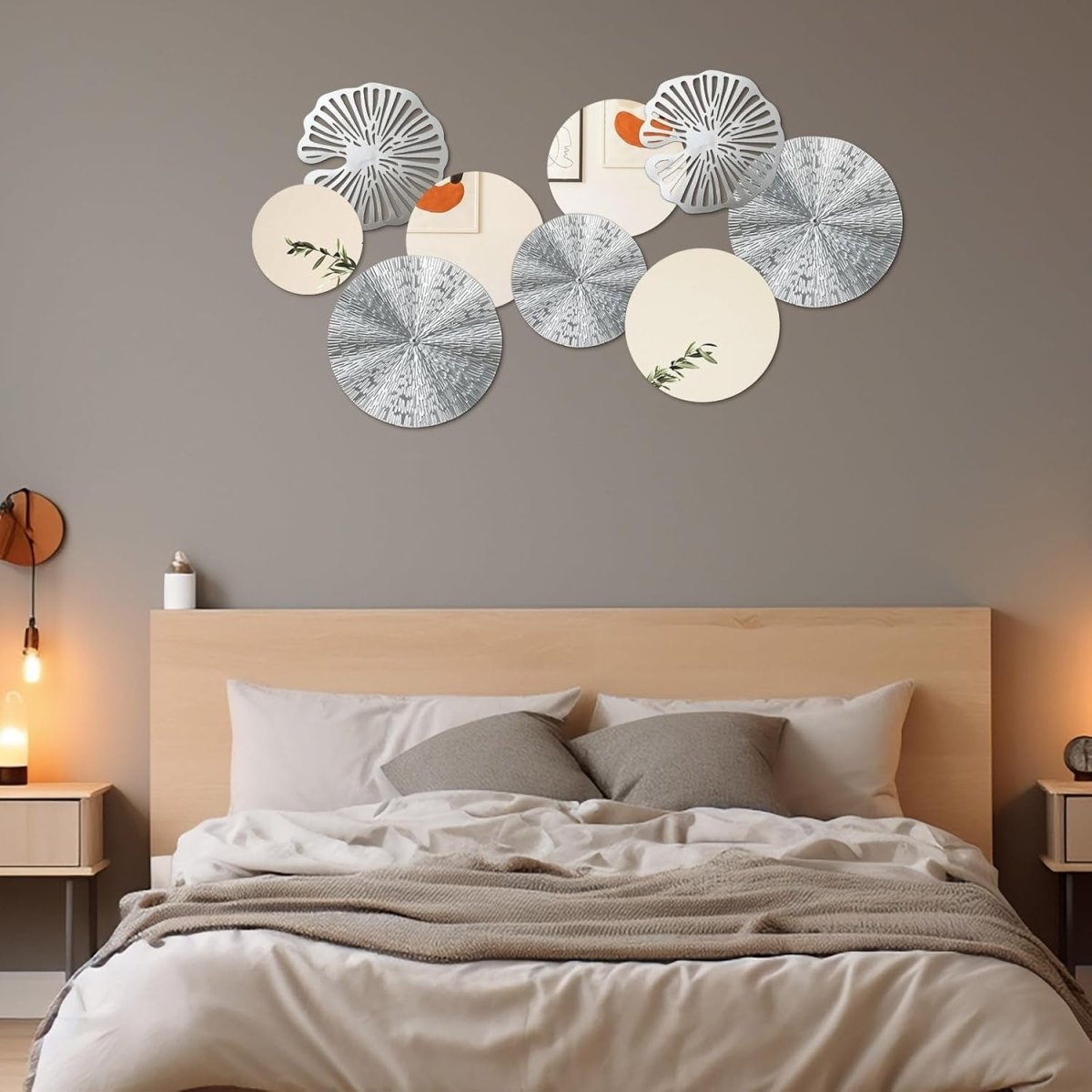 Round Mirror Wall Art Set 9Pc Silver Metal Decorative Circles - Kwikley