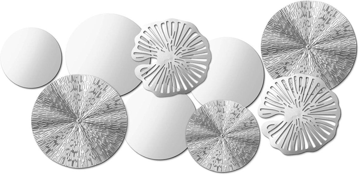Round Mirror Wall Art Set 9Pc Silver Metal Decorative Circles - Kwikley